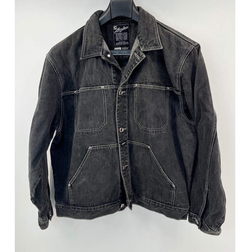 Karl Kani Denim Jacket Mens XXL Black Washed Contrast Stitch Utility Vintage